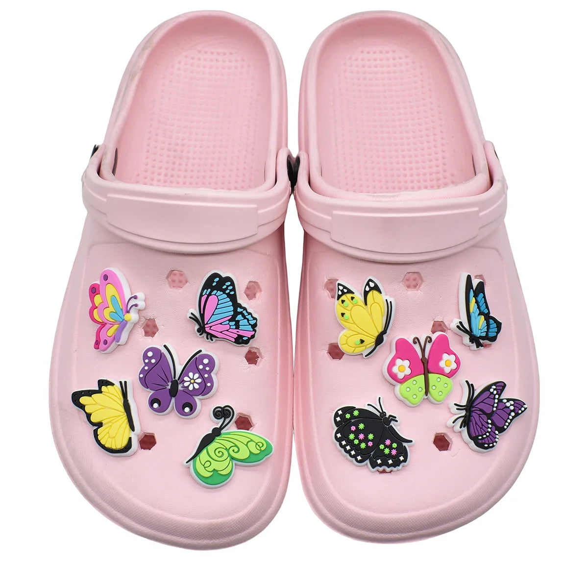 butterfly colorful PVC shoe Charms Slippers Buckle combination Fit Wristbands accessories Decoration Bands gift unisex party
