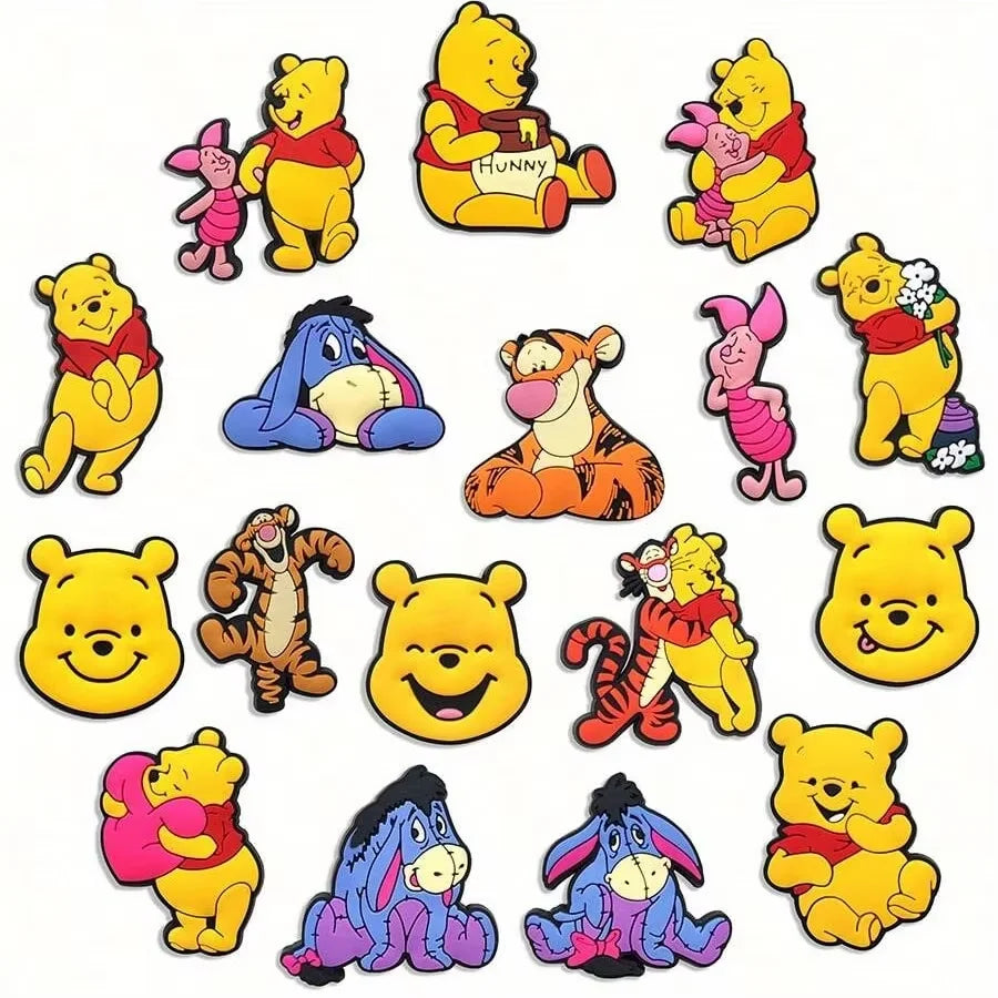 17pcs Disney Winnie The Pooh Series Shoe Charms Set, PVC Shoe Decorations For Beach Bag, Shoe Accessories Charms, Gift Idea for