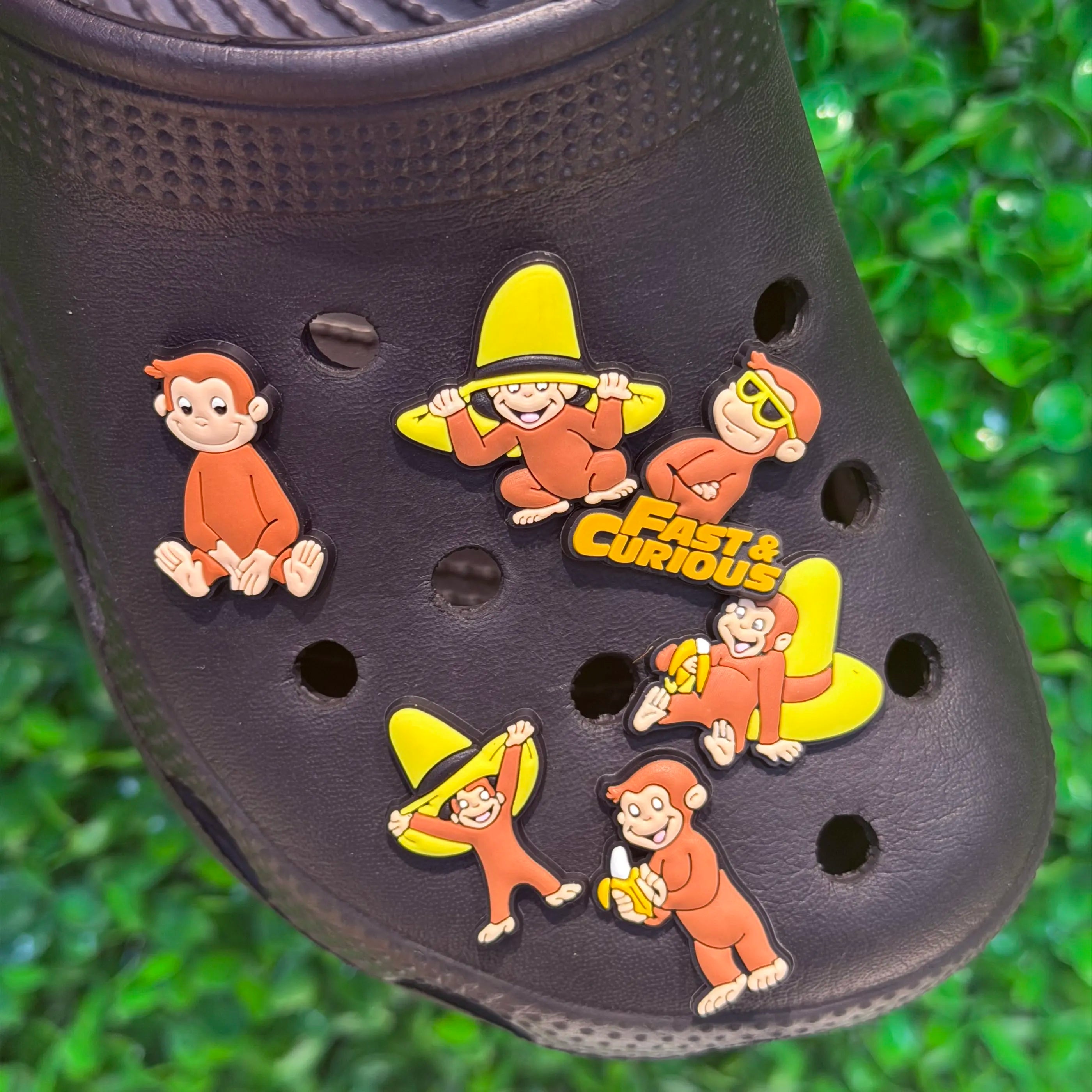 6-100pcs Cartoon Curious George Shoe Buckle Sandals DIY Accessories PVC Shoes Charms Clogs Pins Decor Kids Party Gift